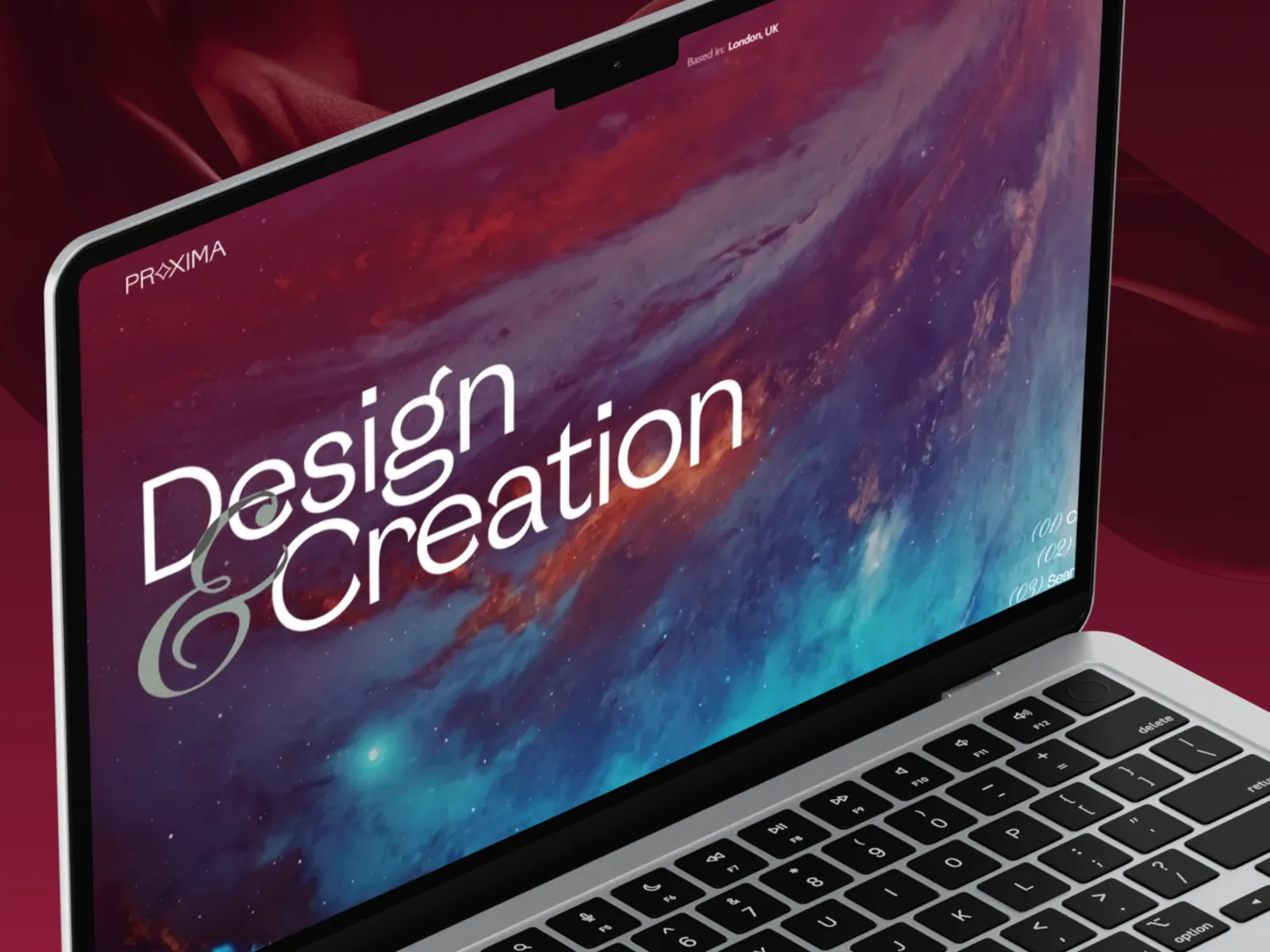 The Proxima homepage hero, Design and Creation, shown on a laptop