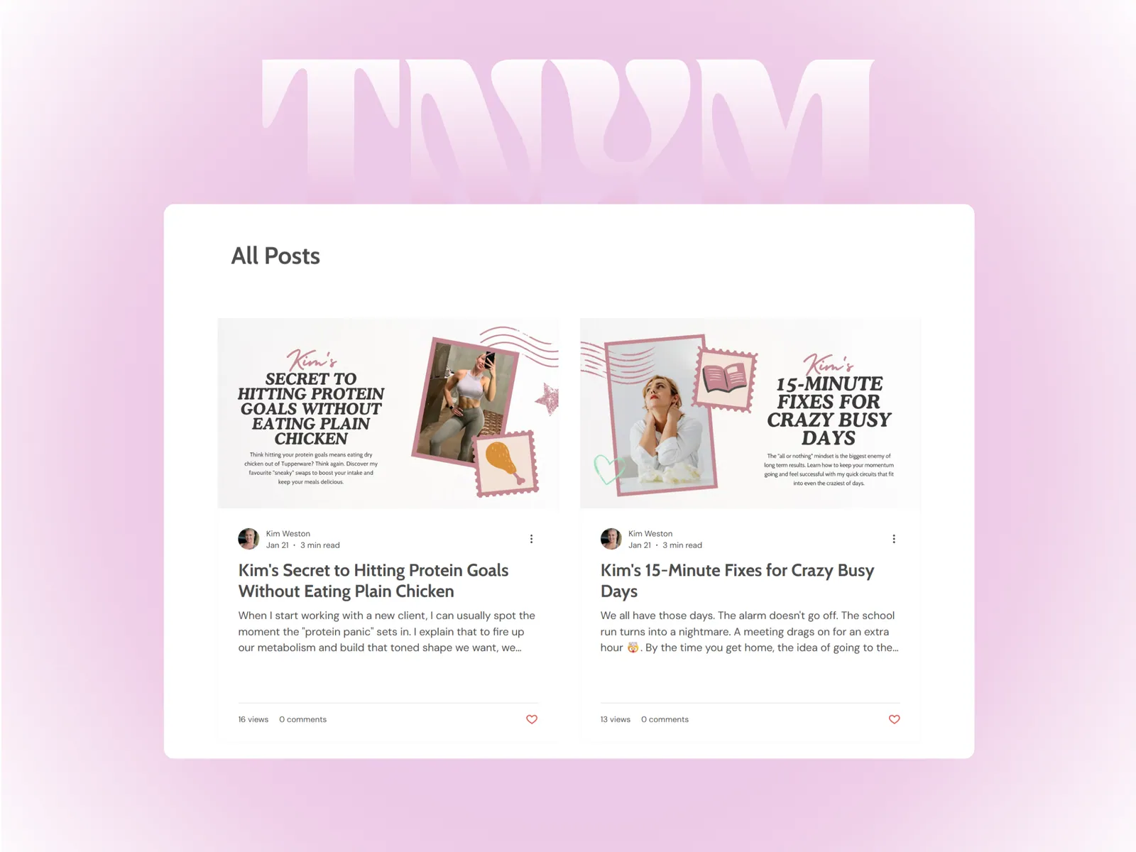 The TNYM blog design, with practical posts in a friendly voice