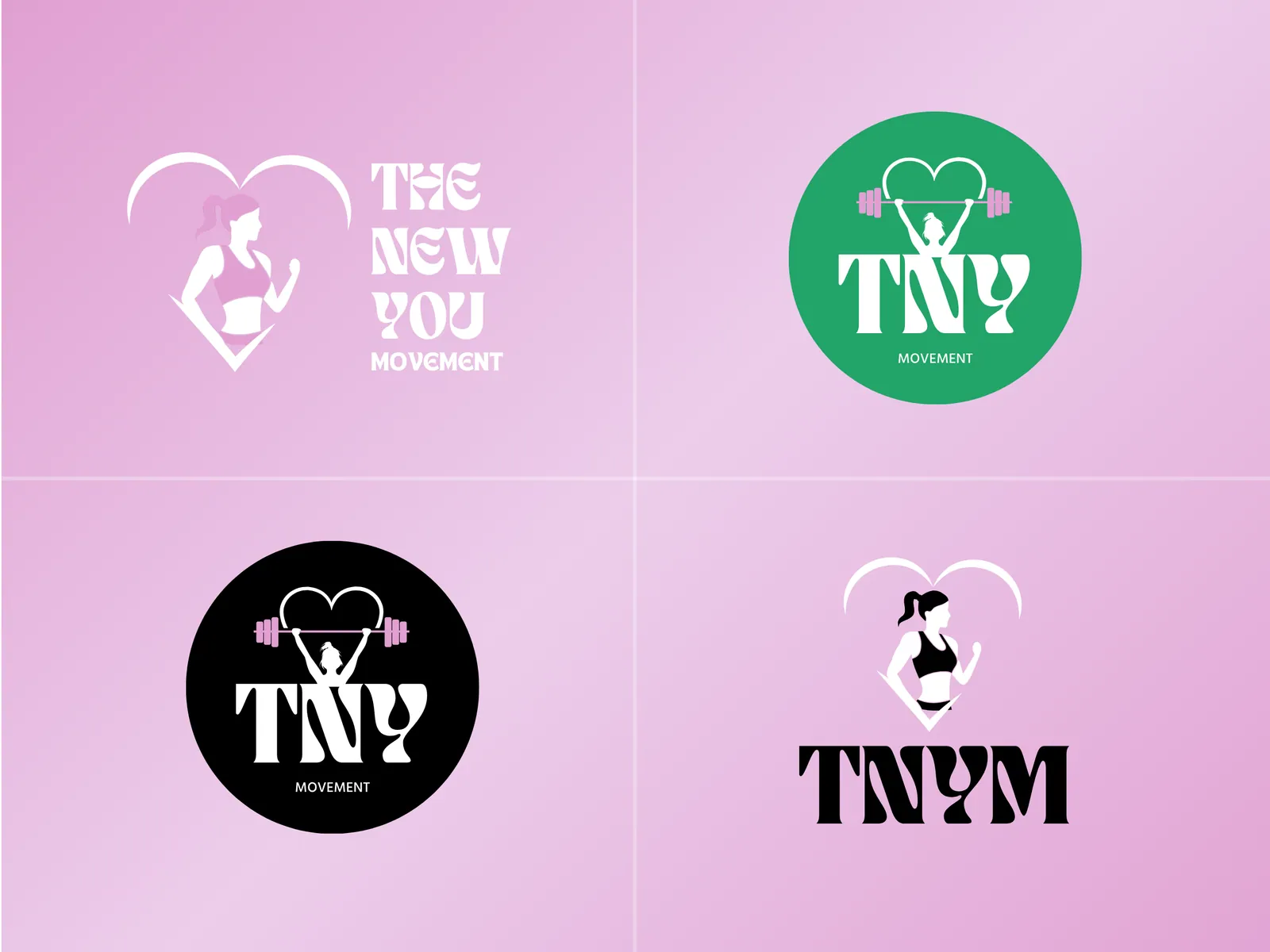 Logo explorations for TNYM, from The New You Movement to the TNYM monogram